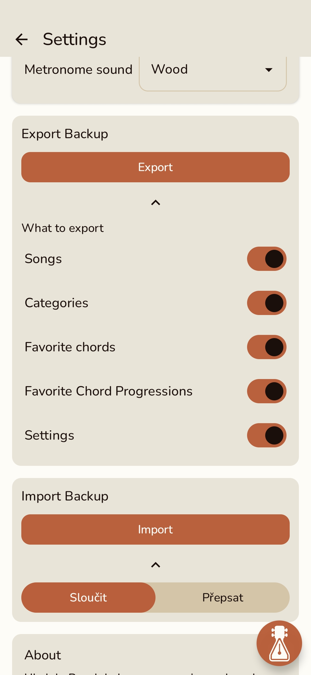 Backup and transfer screenshot in Ukulele Pouch